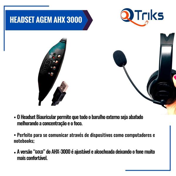 Imagem de Kit 10 Headsets Usb Voip C/Cancelador De Ruído Agem Ahx-3000