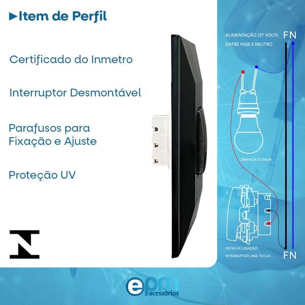 Imagem de Kit 10 Interruptor 1 Tecla Simples 10A Com Espelho Black Linha Dubai 127v e 250v Bivolt