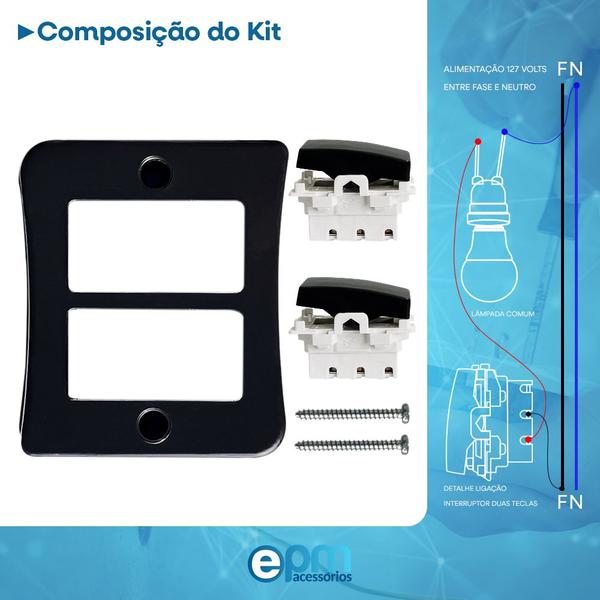 Imagem de Kit 10 Interruptor 2 Teclas Sobrepor Simples 10A Externo Com Placa Espelho Black 127v e 250v Linha Viena Bivolt