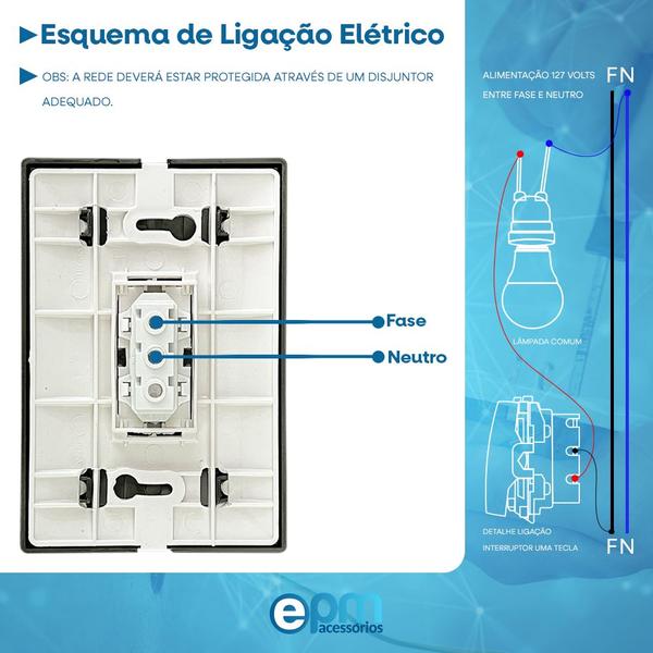 Imagem de Kit 10 Interruptor Simples 1 Tecla Com Espelho Black 10A Bivolt 127v e 250v Linha Dubai