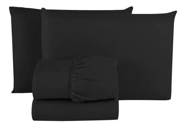 Imagem de Kit 10 Jogo Lençol Cama Casal Queen 4 Pcs Premium Preto Conjunto Poliester