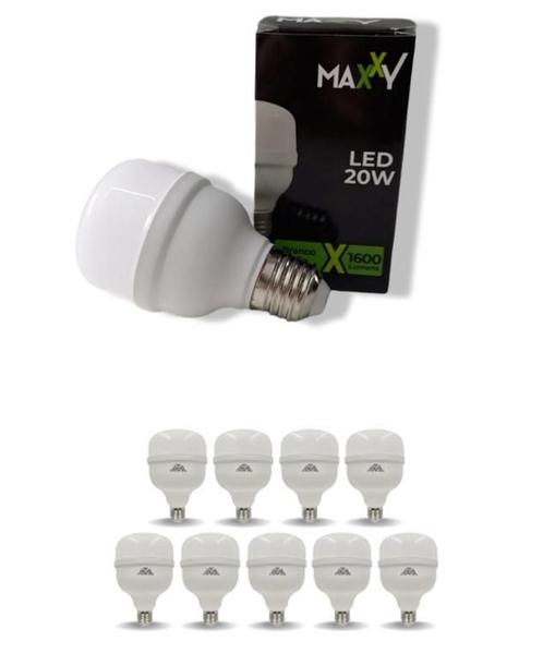 Imagem de Kit 10 Lâmpada 20w LED Bulbo Branco Frio 6500k Luz Branca Bivolt 110v 220v Soquete E27