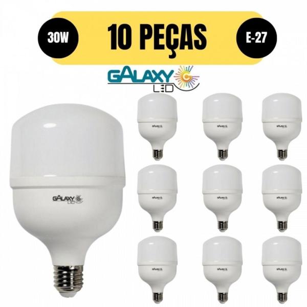 Imagem de Kit 10 lampada 30w 6500k bivolt e27 led alta potencia galaxy