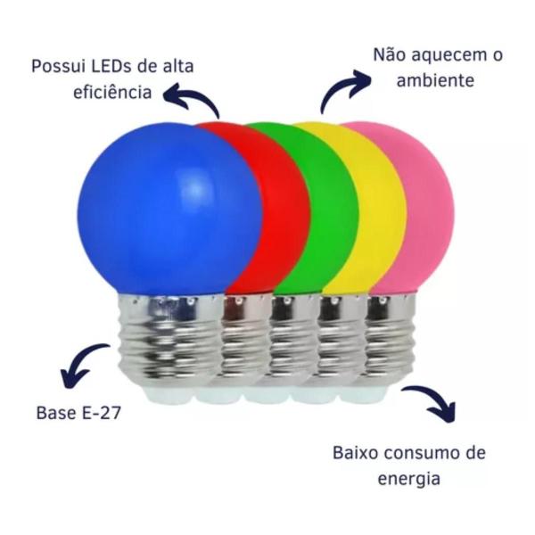 Imagem de Kit 10 Lampada Bolinha SORTIDAS Led 1w 3w Colorida Bivolt Abajur FESTA