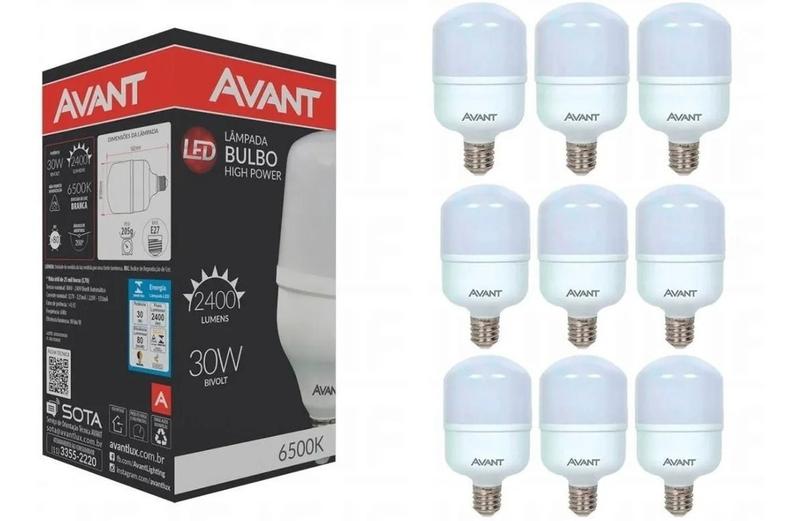 Imagem de Kit 10 Lampada Bulbo 30w Branco Frio 6500k Alta Potencia E27