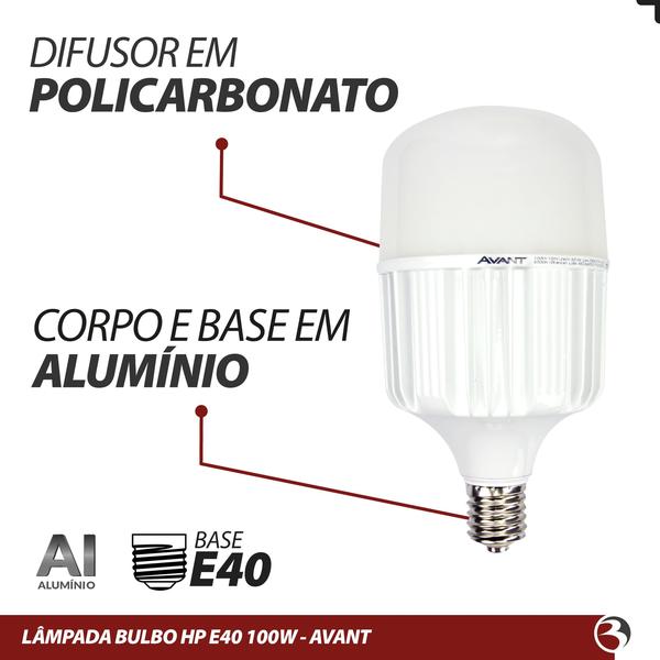 Imagem de Kit 10 Lâmpada Bulbo Led 100W Alta Potência Soquete E40 6500K Luz Branco Frio 7500lm - Avant