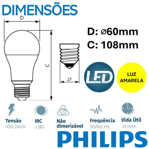 Imagem de Kit 10 Lampada Bulbo Philips 7w Luz Quente 3000K Amarela E27