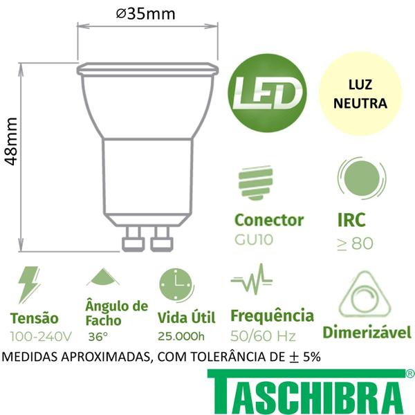 Imagem de Kit 10 Lampada Dicroica MR11 3,5W Gu10 Dimerizavel Luz Neutra 4000K