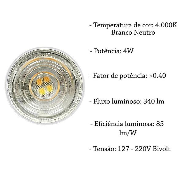 Imagem de Kit 10 Lampada Led 4000K Mr11 Mini Dicroica 4W Gu10 Bet16