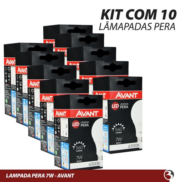 Imagem de Kit 10 Lâmpada Led 7w Pera Bulbo Luz Branco Frio 6500k Avant