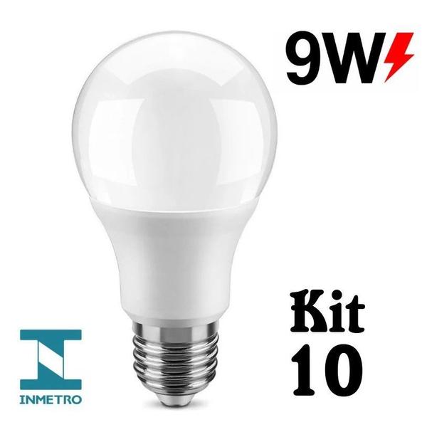 Imagem de Kit 10 Lâmpada Led 9w Bulbo E27 Bivolt 6500K Branco Frio