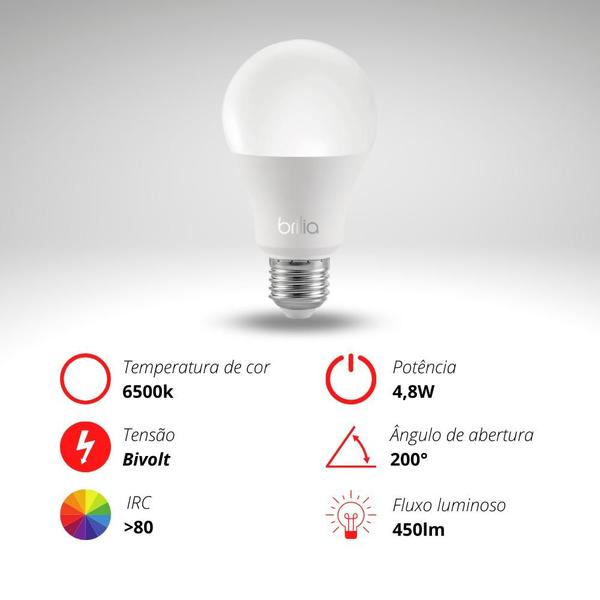 Imagem de Kit 10 Lâmpada LED Bulbo 4,8w Biv 6500k A55 E27 Brilia