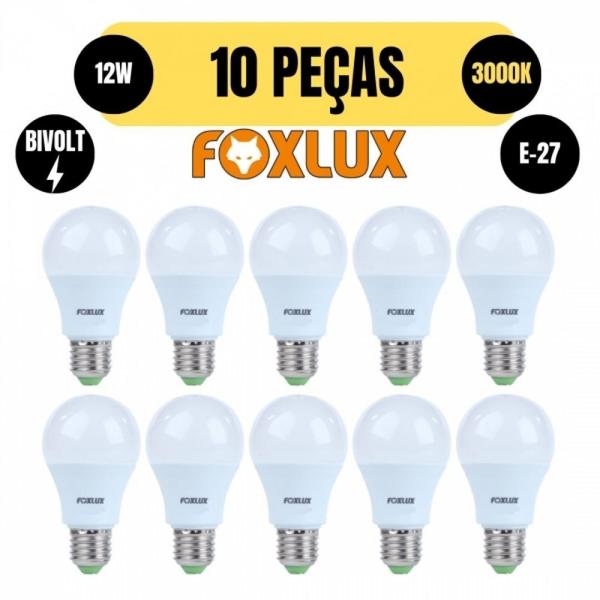 Imagem de Kit 10 lampada led bulbo a60 12w e27 3000k amarela bivolt foxlux