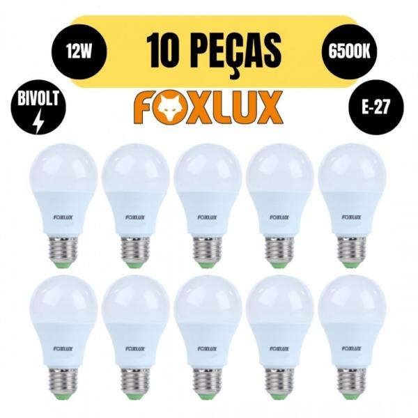 Imagem de Kit 10 lampada led bulbo a60 12w e27 6500k branca bivolt foxlux