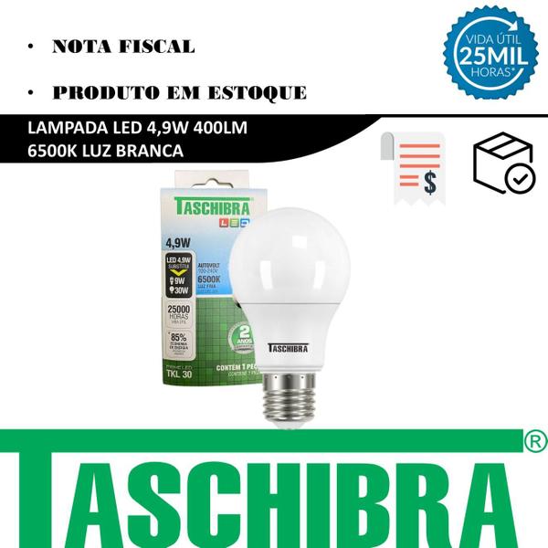 Imagem de Kit 10 Lampada Led Bulbo PERA 4,9w E27 Branco Frio 6500K