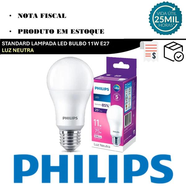 Imagem de Kit 10 Lampada Led Bulbo Philips 11w Branco Neutro 4000K E27