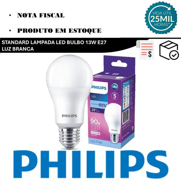 Imagem de Kit 10 Lampada Led Bulbo Philips 13w Branco Frio 6500K E27