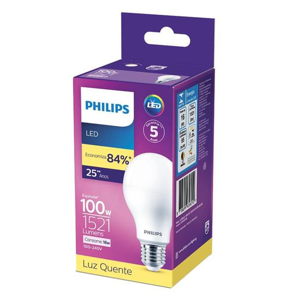 Imagem de Kit 10 Lampada Led Bulbo Philips 16w Branco Quente 3000K E27