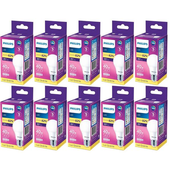 Imagem de Kit 10 Lampada Led Bulbo Philips 7w=40w  3000k Luz Quente Amarela