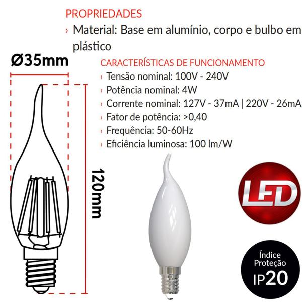 Imagem de Kit 10 Lampada Led Vela Chama Lac 4w Branco Neutro 4000k E14