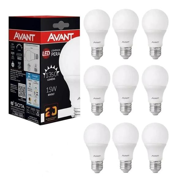 Kit 10 Lampada Pera Led Bulbo 15w E27 Branco Frio 6500k - Avant Imagem de Kit 10 Lampada Pera Led Bulbo 15w E27 Branco Frio 6500k
