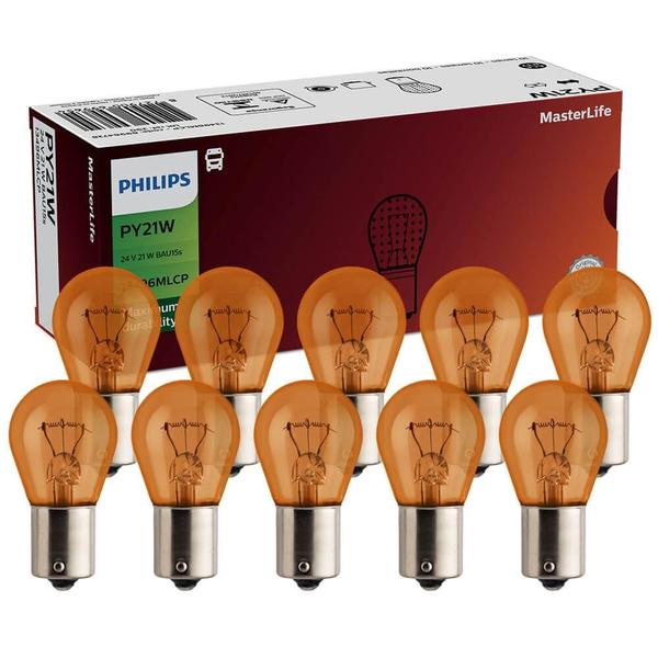 Imagem de Kit 10 Lâmpada Philips Amarela Py21w 24v BAU15s Lanterna e Pisca