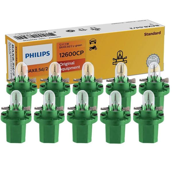 Kit 10 Lâmpada Philips Standart 2W 12V BAX8,5d/2 y-green Painel Imagem de Kit 10 Lâmpada Philips Standart 2W 12V BAX8,5d/2 y-green Painel