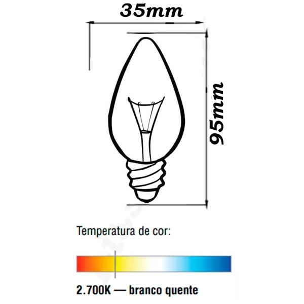 Imagem de Kit 10 Lâmpada Vela 25w Rosca E-14 Incandescente Clara 220v