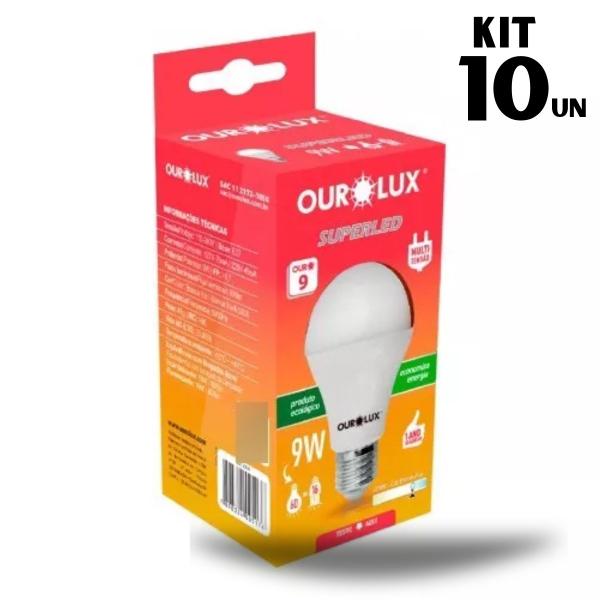 Imagem de Kit 10 Lâmpadas 6500k Ourolux Led Bulbo 9w Superled Ouro Biv