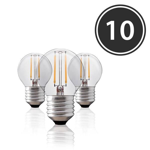 Kit 10 Lâmpadas Bolinha Filamento LED Clara BG-45 E-27 2W Branca Quente 127V Toplux Imagem de Kit 10 Lâmpadas Bolinha Filamento LED Clara BG-45 E-27 2W Branca Quente 127V Toplux