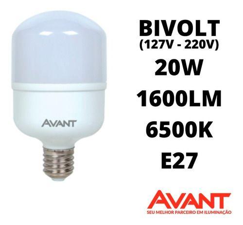 Kit 10 Lâmpadas Led 20w Bulbo 6500k Luz Branca Avant Luz Branco-frio Imagem de Kit 10 Lâmpadas Led 20w Bulbo 6500k Luz Branca Avant Luz Branco-frio