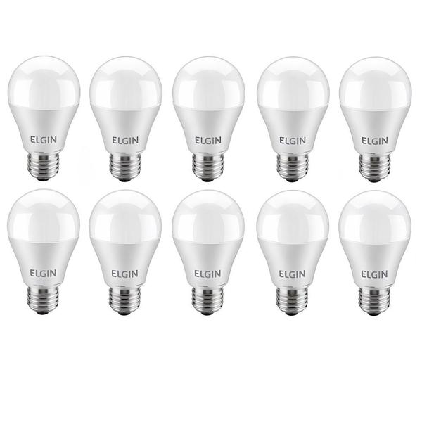 Imagem de Kit 10 Lâmpadas Led 9w Bulbo E27 Bivolt Inmetro Branco Quente Elgin