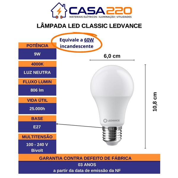 Imagem de Kit 10 Lâmpadas Led 9W E27 4.000K Luz Neutra Bivolt Ledvance