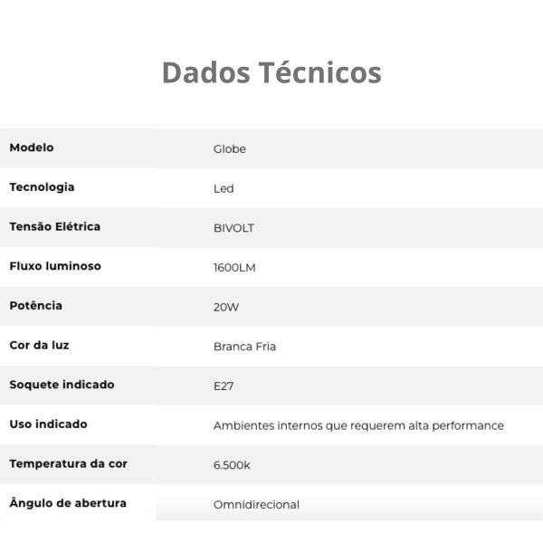 Imagem de Kit 10 Lâmpadas Led Alta Potência Luz Forte E27 20W 6500K