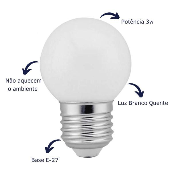 Imagem de Kit 10 Lâmpadas Led Bolinha Branco Quente 3w 127v Galaxy E27 Decorativa Varal de Luz Camarim Abajur Espelho Lustre G45