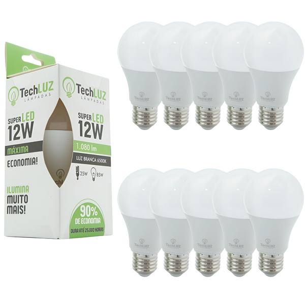 Imagem de Kit 10 Lâmpadas Led Bulbo 12w E27 Branco Frio Inmetro Techluz