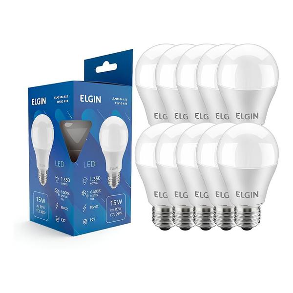 Kit 10 Lâmpadas Led Bulbo 15w E27 Branco Frio Inmetro Elgin Imagem de Kit 10 Lâmpadas Led Bulbo 15w E27 Branco Frio Inmetro Elgin