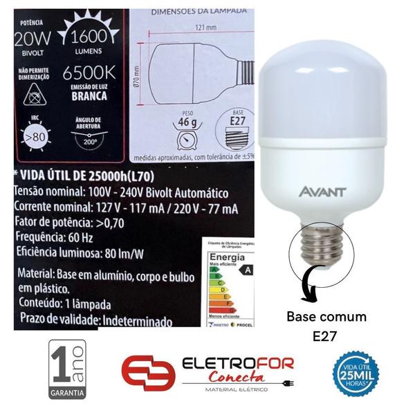 Imagem de Kit 10 Lâmpadas Led Bulbo 20w Branco Frio 6500K Bivolt Econômica Avant