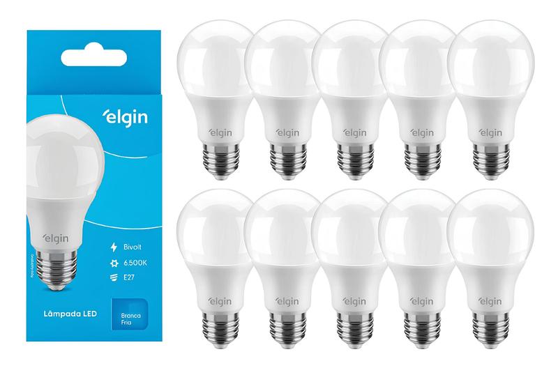 Kit 10 Lâmpadas Led Bulbo 9w E27 Branco Frio Inmetro Elgin Kit 10 Lâmpadas Led Bulbo 9w E27 Branco Frio Inmetro Elgin