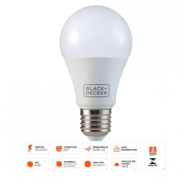 Imagem de Kit 10 Lâmpadas LED Bulbo A60 9W 3000K 100-240V Black Decker