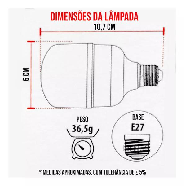 Imagem de Kit 10 Lâmpadas Led Bulbo de  Alta Potência 20w Luz Branca 6500k 