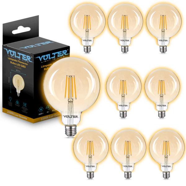 Kit 10 Lâmpadas led filamento retro E27 G80 4w 360lm biv 2200k Volter Imagem de Kit 10 Lâmpadas led filamento retro E27 G80 4w 360lm biv 2200k Volter