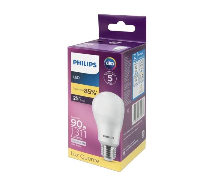 Imagem de Kit 10 Lâmpadas Led Philips bulbo E27 Amarela (3000k) - 13W