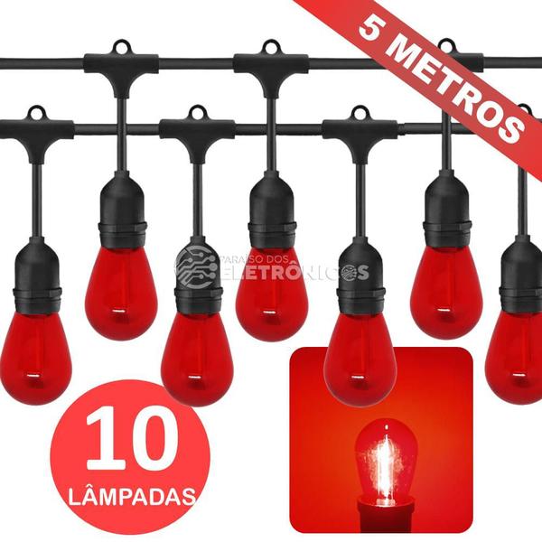 Imagem de Kit 10 Lâmpadas Led Retrô Vermelho + 1 Varal 5mts Criativa E Encantadora KIT028