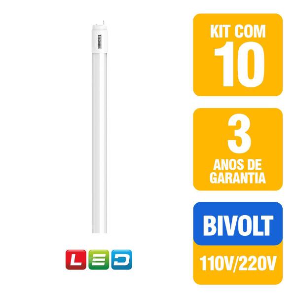 Imagem de Kit 10 Lâmpadas LED Taschibra Tubular T8 9.9W 60x60cm Autovolt 110V/220V