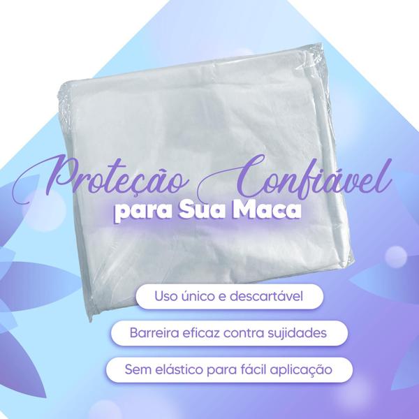 Imagem de Kit 10 Lençol Descartável para Maca Sem Elástico 2,20m x0,90cm em TNT Branco 30g