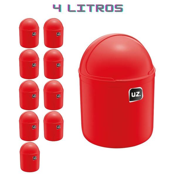 Imagem de Kit 10 Lixeiras com Tampa p Escritorio Gourmet Vermelho 4L