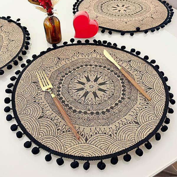 Imagem de Kit 10 Lugar Jogo Americano Renda Juta Boho Chic Supla de Mesa Posta Modelo B Preto