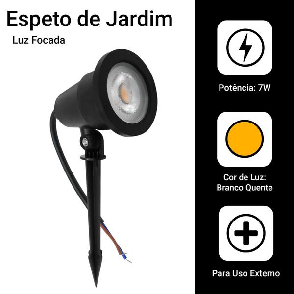 Imagem de Kit 10 Luminária Espeto Jardim led 7w Prova Dágua Branco Quente