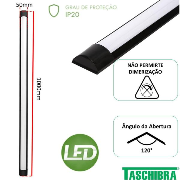 Imagem de Kit 10 Luminaria Slim Preta 36w Sobrepor 100cm Luz Neutra 4000k